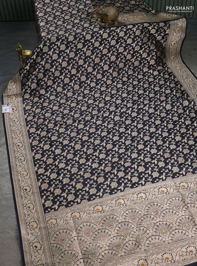Banarasi uppada silk saree black with allover zari woven brocade weaves and zari woven border