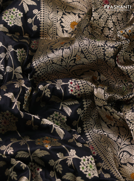 Banarasi uppada silk saree black with allover zari woven brocade weaves and zari woven border