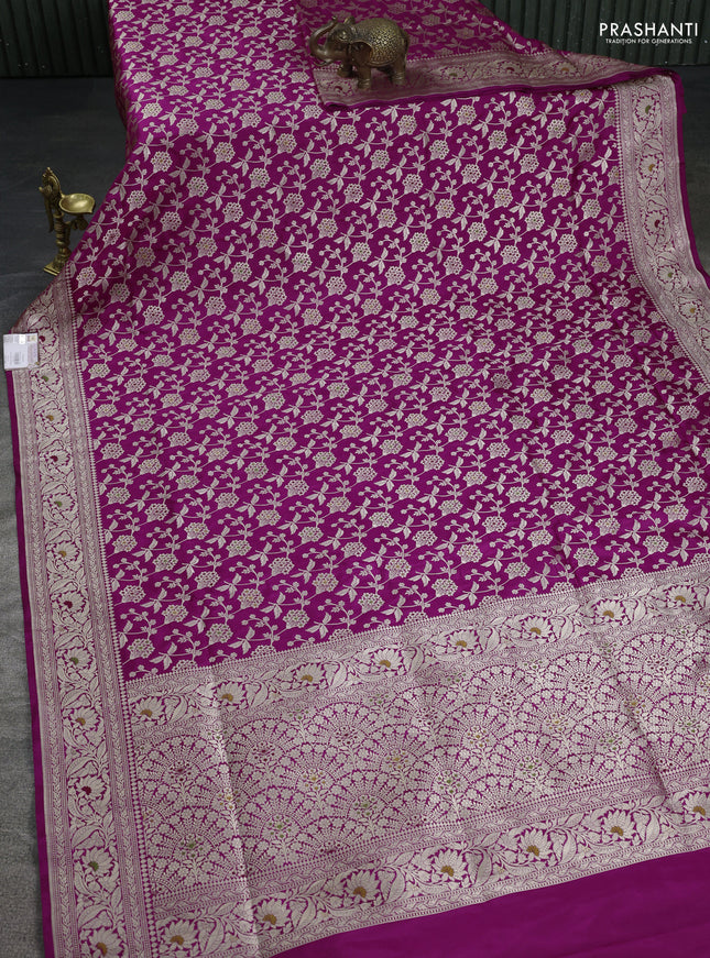Banarasi uppada silk saree magenta pink with allover zari woven brocade weaves and zari woven border