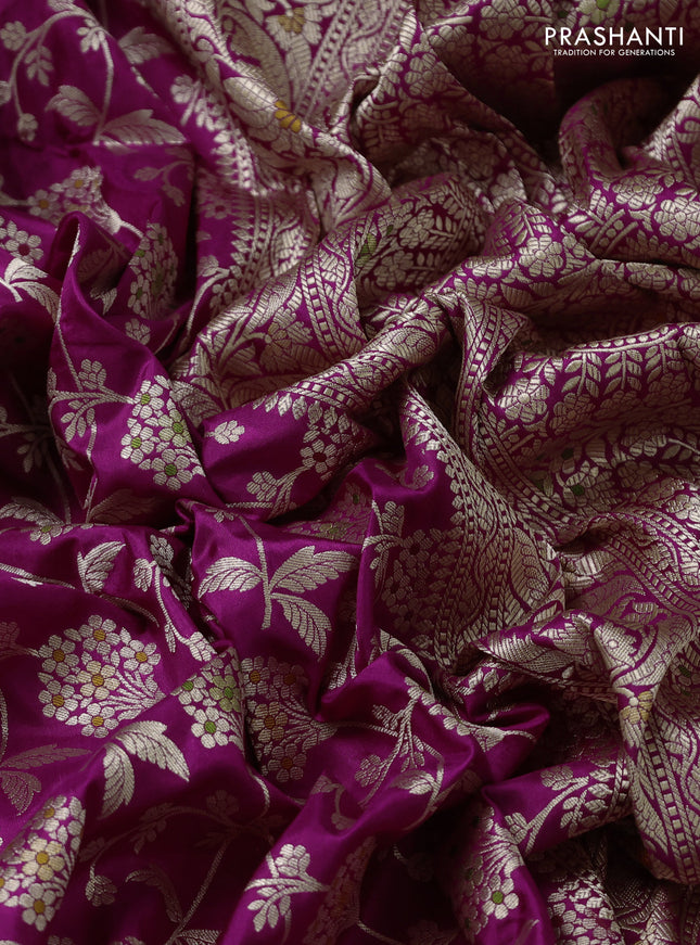 Banarasi uppada silk saree magenta pink with allover zari woven brocade weaves and zari woven border