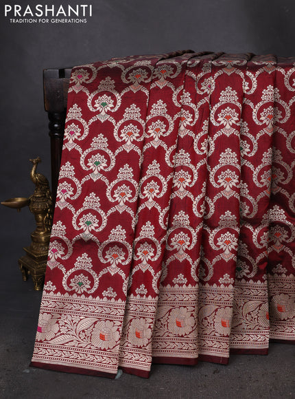 Banarasi uppada silk saree maroon with allover zari woven brocade weaves and zari woven border