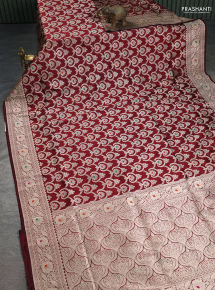 Banarasi uppada silk saree maroon with allover zari woven brocade weaves and zari woven border