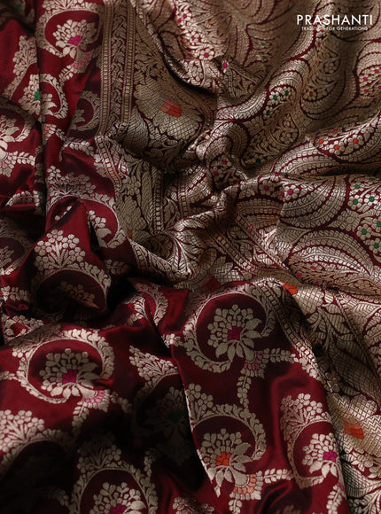 Banarasi uppada silk saree maroon with allover zari woven brocade weaves and zari woven border