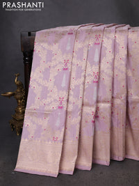 Banarasi uppada silk saree pastel lavender with allover zari woven brocade weaves and zari woven border