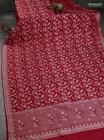 Banarasi uppada silk saree red with allover zari woven brocade weaves and zari woven border