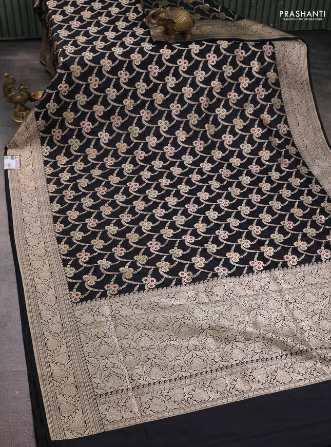 Banarasi uppada silk saree black with allover zari woven brocade weaves and zari woven border