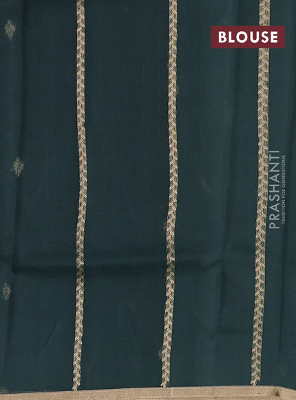 Banarasi organza silk saree greyish green with zari woven buttas and zari woven piping border