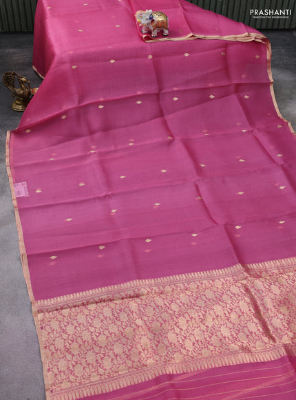 Banarasi organza silk saree pink shade with zari woven buttas and zari woven piping border