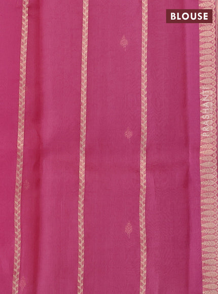 Banarasi organza silk saree pink shade with zari woven buttas and zari woven piping border