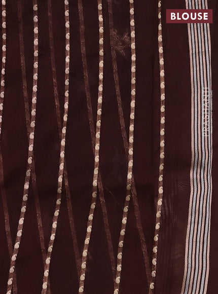 Banarasi organza silk saree coffee brown with silver & gold zari woven buttas and zari woven piping border