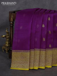Banarasi organza silk saree purple and mustard yellow with woven buttas and woven border
