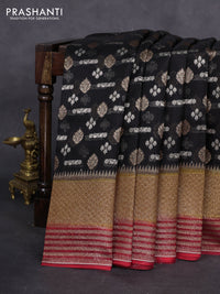 Banarasi organza silk saree black and red with silver & gold zari woven buttas and woven border