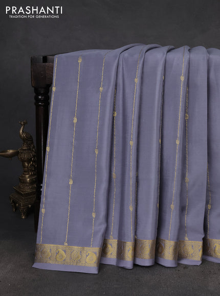 Pure mysore silk saree grey with allover zari weaves and zari woven border