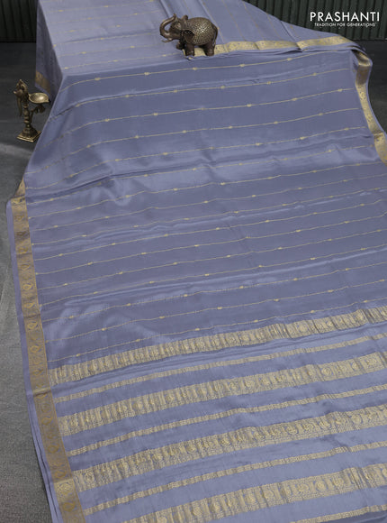 Pure mysore silk saree grey with allover zari weaves and zari woven border