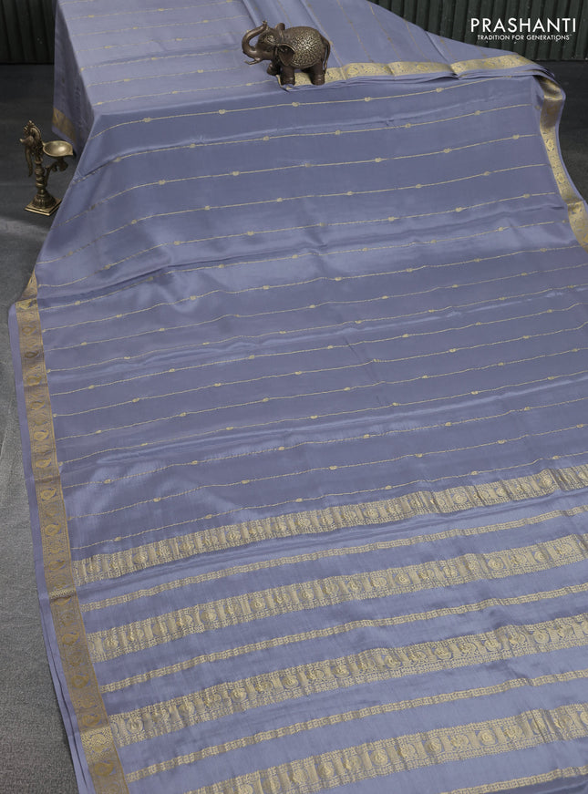 Pure mysore silk saree grey with allover zari weaves and zari woven border