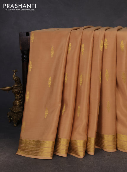 Pure mysore silk saree sandal with zari woven buttas and zari woven border