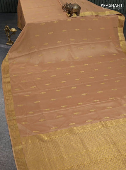 Pure mysore silk saree sandal with zari woven buttas and zari woven border