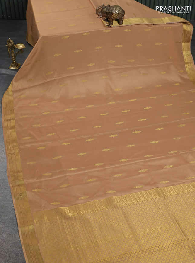 Pure mysore silk saree sandal with zari woven buttas and zari woven border