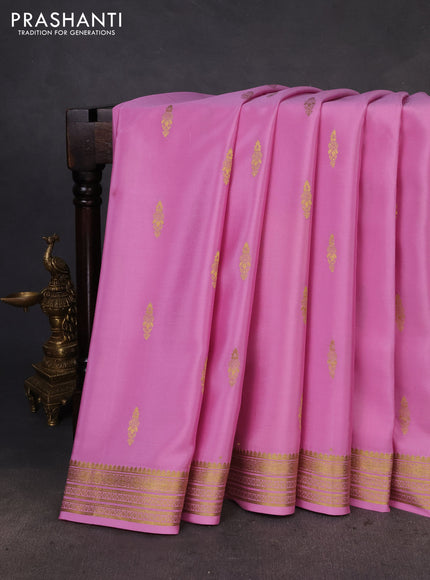 Pure mysore silk saree pastel pink with zari woven buttas and zari woven border