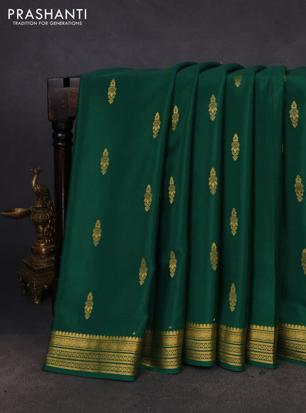 Pure mysore silk saree green with zari woven buttas and zari woven border