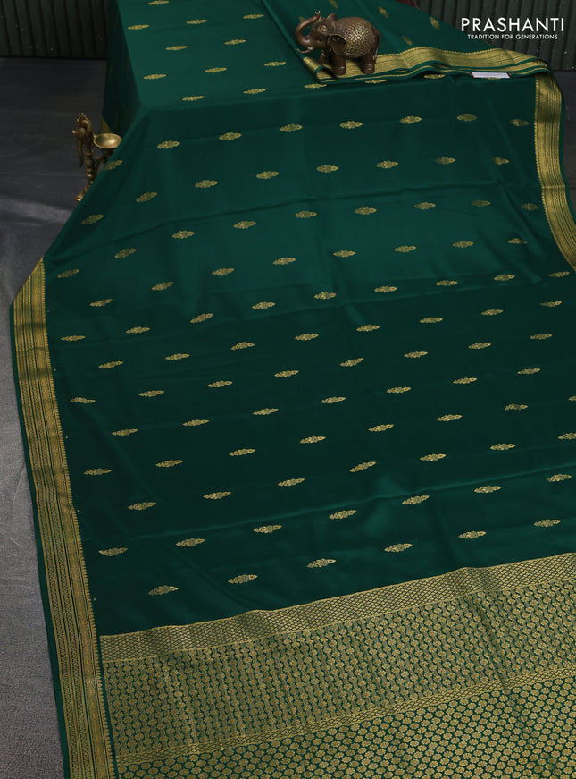 Pure mysore silk saree green with zari woven buttas and zari woven border