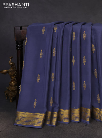 Pure mysore silk saree grey with zari woven buttas and zari woven border