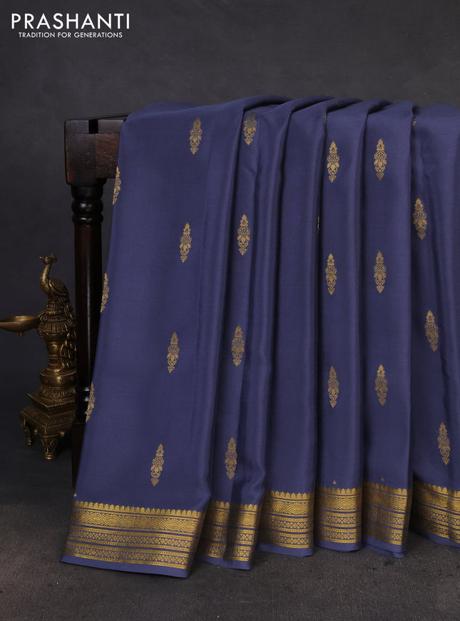 Pure mysore silk saree grey with zari woven buttas and zari woven border