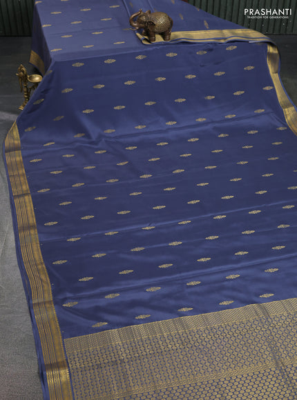 Pure mysore silk saree grey with zari woven buttas and zari woven border
