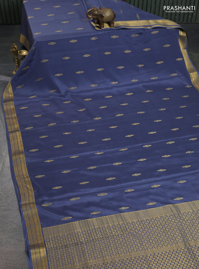Pure mysore silk saree grey with zari woven buttas and zari woven border