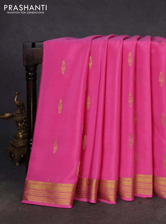 Pure mysore silk saree light pink with zari woven buttas and zari woven border