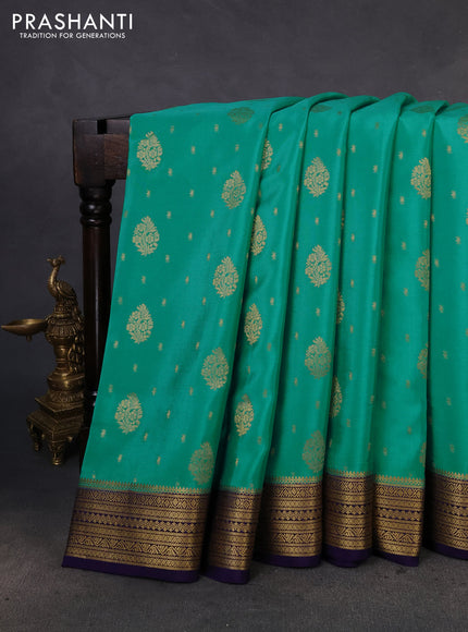 Pure mysore silk saree teal blue and blue with zari woven buttas and zari woven border