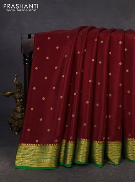 Pure mysore silk saree maroon and green with zari woven buttas and zari woven border
