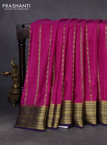 Pure mysore silk saree pink and dark blue with allover zari weaves and zari woven border