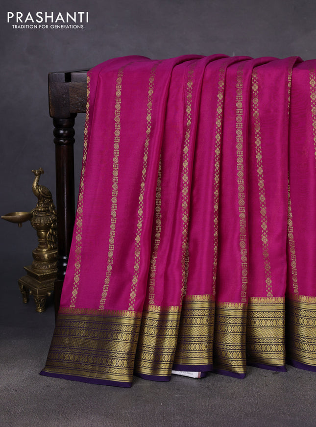 Pure mysore silk saree pink and dark blue with allover zari weaves and zari woven border