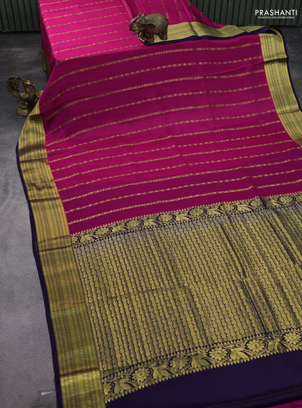 Pure mysore silk saree pink and dark blue with allover zari weaves and zari woven border