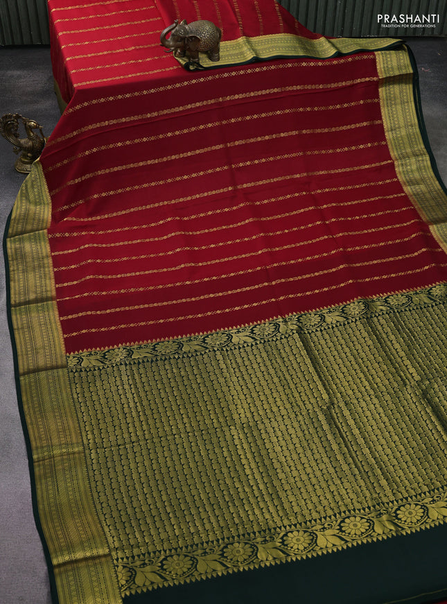 Pure mysore silk saree maroon and green with allover zari weaves and zari woven border