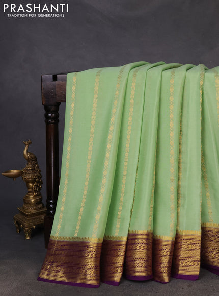 Pure mysore silk saree pista green and violet with allover zari weaves and zari woven border