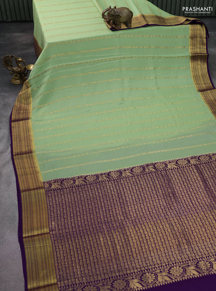 Pure mysore silk saree pista green and violet with allover zari weaves and zari woven border