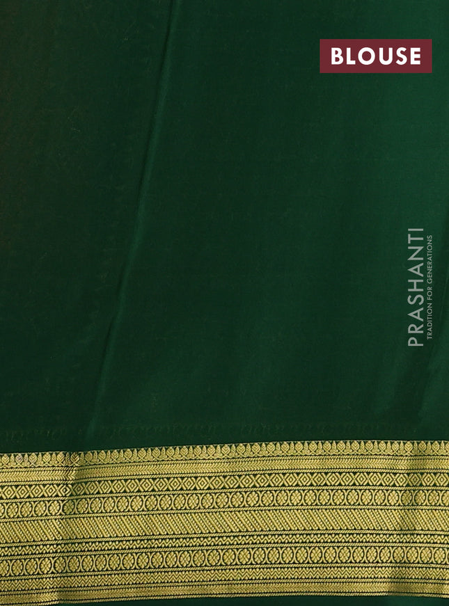 Pure mysore silk saree orange and green with allover zari weaves and zari woven border