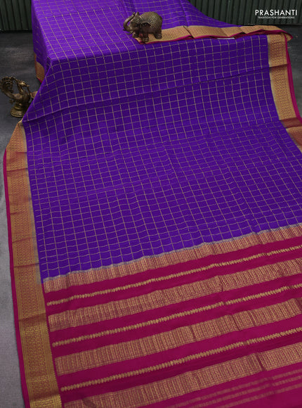 Pure mysore silk saree blue and pink with allover zari checks and zari woven border