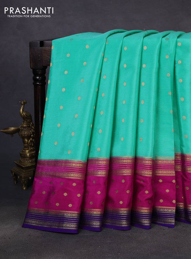 Pure mysore silk saree teal blue and pink blue with zari woven buttas and zari woven border