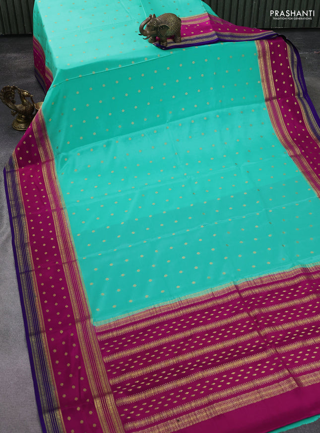 Pure mysore silk saree teal blue and pink blue with zari woven buttas and zari woven border