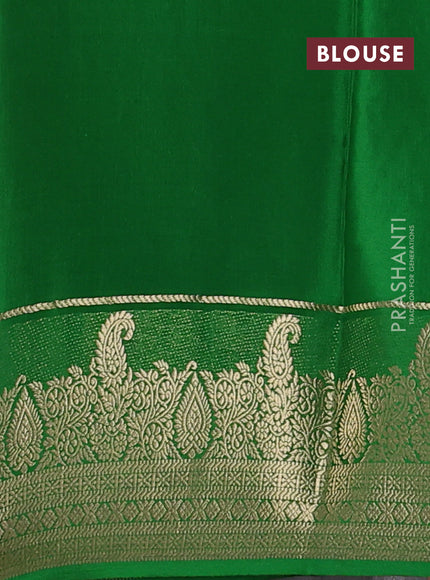 Pure mysore silk saree peach pink and green with zari woven buttas and zari woven border