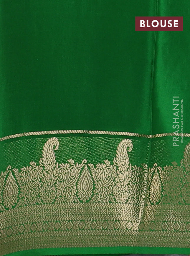 Pure mysore silk saree peach pink and green with zari woven buttas and zari woven border