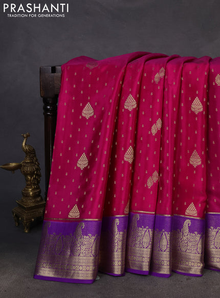Pure mysore silk saree pink and violet with zari woven buttas and zari woven border