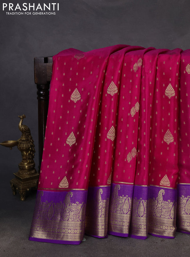 Pure mysore silk saree pink and violet with zari woven buttas and zari woven border