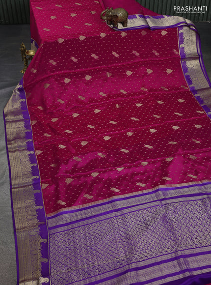 Pure mysore silk saree pink and violet with zari woven buttas and zari woven border