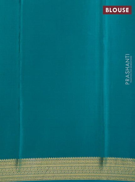 Pure mysore silk saree violet and teal blue with allover zari checked pattern & buttas and zari woven border