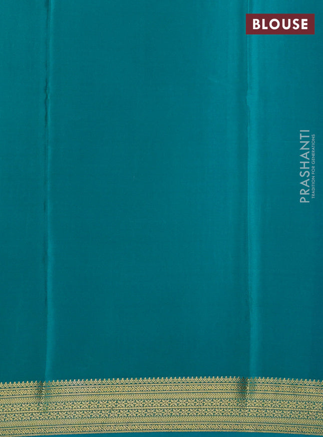 Pure mysore silk saree violet and teal blue with allover zari checked pattern & buttas and zari woven border