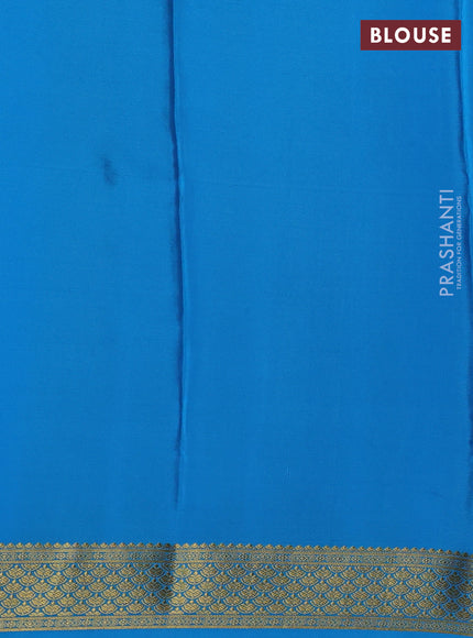 Pure mysore partly silk saree violet and cs blue with allover zari checked pattern and zari woven border